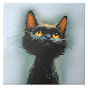 Verzauberte schwarze Katze Fliese