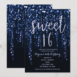 Verzauberte Sternenlichter Blau Violett Sweet 16 P Einladung