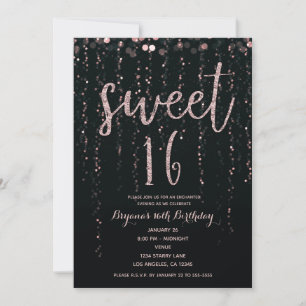 Verzauberte Sternenlichter Roségold Rouge Sweet 16 Einladung