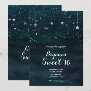 Verzauberte Sternennacht Silber- & Blaue Party Einladung