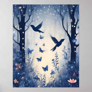 Verzauberte Waldmagie-SOFT-BLAUE-Blume Poster