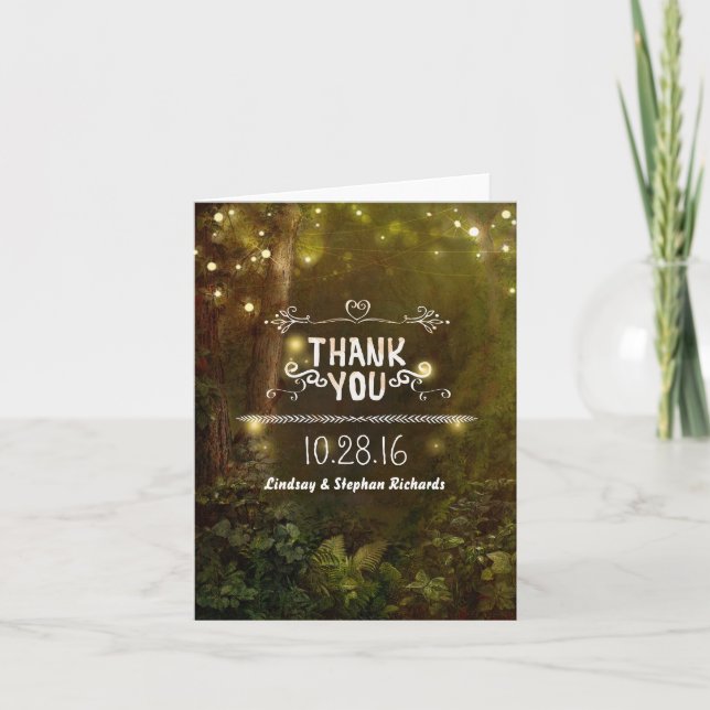 Verzauberte Waldrustikale Hochzeit danken Ihnen Dankeskarte (Vorderseite)