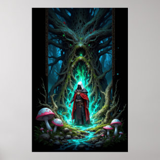 Verzauberte Waldszene mit geheimnisvoller Figur Poster