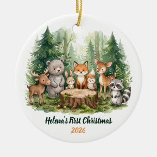 Verzauberte Waldtiere Baby 1. Weihnachten Keramik Ornament