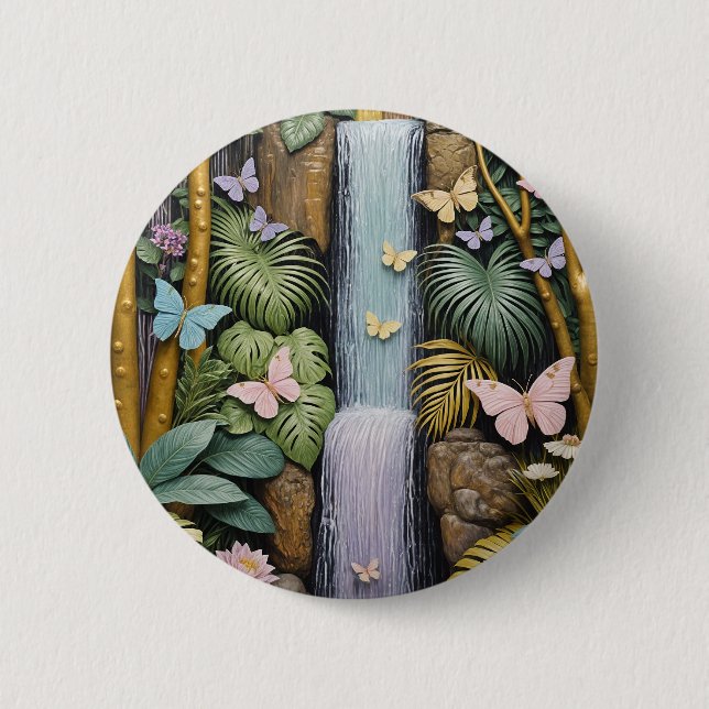 Verzauberte Wasserfall-Oase Button (Vorderseite)