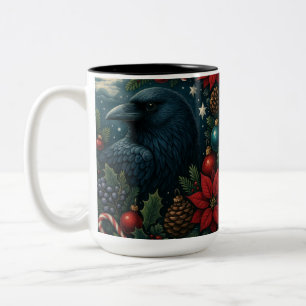 Verzauberte Weihnachts-Raben-Tasse – 15oz Winter-G Zweifarbige Tasse