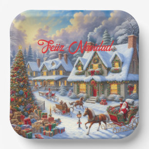 Verzauberte Weihnachtsdorflandschaft Pappteller