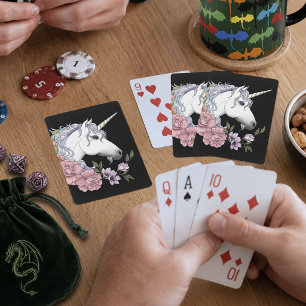 Verzauberte weiße Einhorn-Blumen Rosa Schwarz Spielkarten