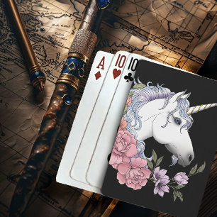 Verzauberte weiße Einhorn-Blumen Rosa Schwarz Spielkarten