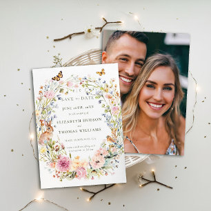 Verzauberte Wildblumen Chic Foto Hochzeitstag Rett Einladung