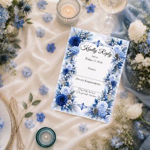 Verzauberte winterliche blaue Eleganz-Hochzeit RSVP Karte