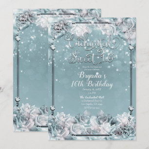 Verzauberte Winterrosen Silber Weiß Sweet 16 Party Einladung