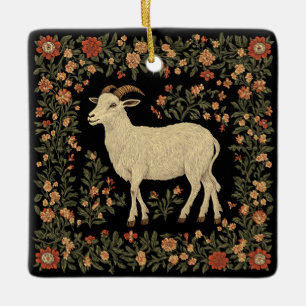 Verzauberte Ziege und florales Volkskunst-Design Keramikornament