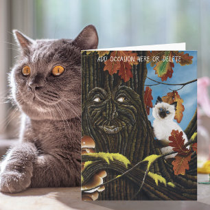 Verzauberter Baum Ent Herbstblätter Siamkatze Karte