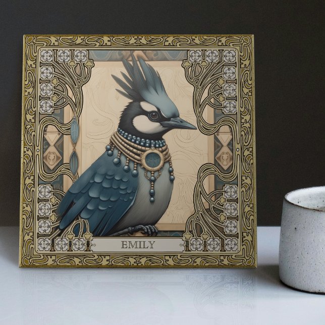 Verzauberter blauer Jay Spirit Animal personalizab Fliese (Von Creator hochgeladen)