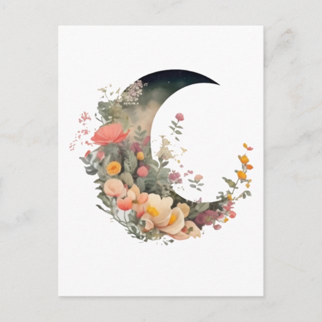 Verzauberter Blumenmond, Geschenk für Mamas Postkarte (Vorderseite)