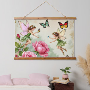 Verzauberter Blumenzauber Feengarten Wandteppich Mit Holzrahmen