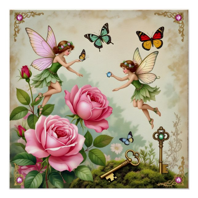 Verzauberter Blumenzauberfeengarten Poster (Vorderseite)