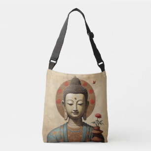 Verzauberter Buddha in Meditation mit Blumen  Tragetaschen Mit Langen Trägern