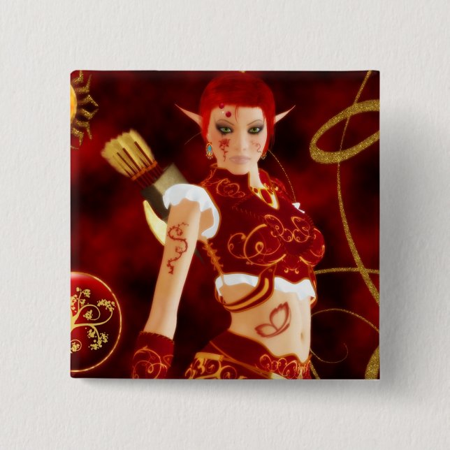 Verzauberter Feuer-Wächter-Knopf Button (Vorderseite)