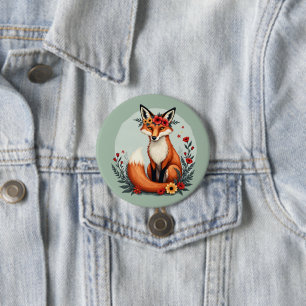 Verzauberter Floraler Fuchs Waldvolkskunst Button