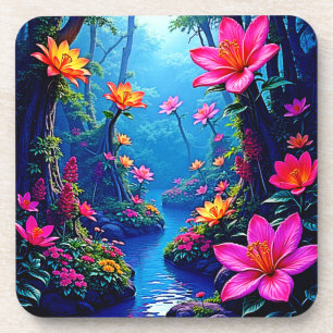 Verzauberter Fluss im Wald Kunst Getränkeuntersetzer