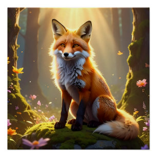 Verzauberter Fuchs im Fantasy-Poster Wald Poster