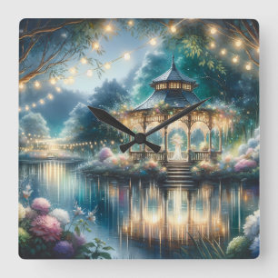 Verzauberter Gartenpavillon - Twilight-Reflexion Quadratische Wanduhr