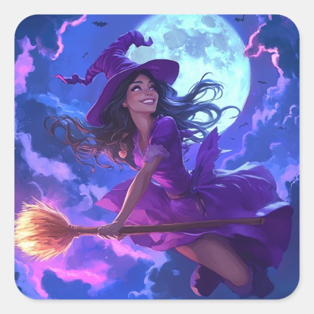 Verzauberter Halloween-Hexenhecker Quadratischer Aufkleber (Vorderseite)