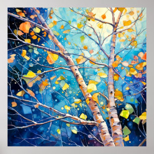 Verzauberter Herbstwald bei Nacht Poster