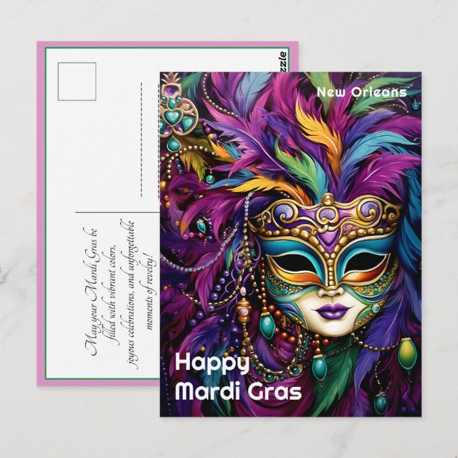 💚 💜 💛 verzauberter Karneval Postkarte (Vorne/Hinten)
