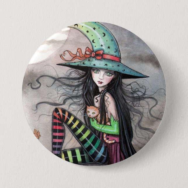 Verzauberter Knopf Hexenkatze Pinback Button (Vorderseite)