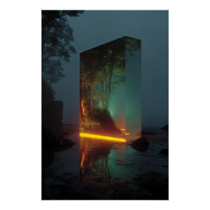Verzauberter Kristallmonolith-Waldglanz Poster