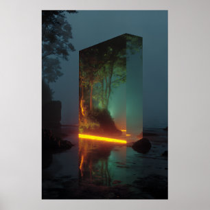 Verzauberter Kristallmonolith Waldglanz Poster