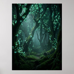Verzauberter leuchtender Wald Fantasy-Kunst Poster