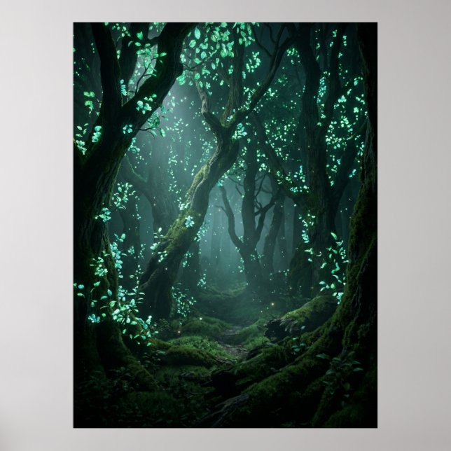 Verzauberter leuchtender Wald Fantasy-Kunst Poster (Vorne)