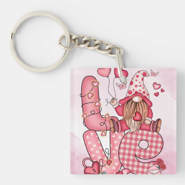 Verzauberter Liebe Gnome Acrylic Schlüsselanhänger (Vorderseite)