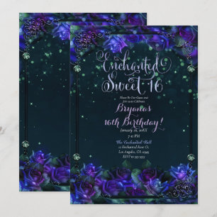 Verzauberter lila grüner Garten Glanz Sweet 16 Einladung