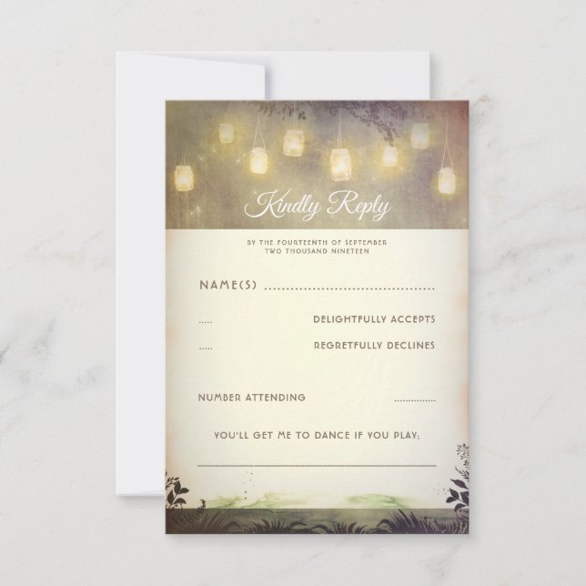 Verzauberter Mason Jar Lights Wedding RSVP (Vorderseite)