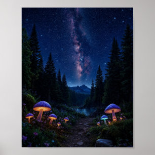 Verzauberter Mitternachtswald: Leuchtende Pilze Poster