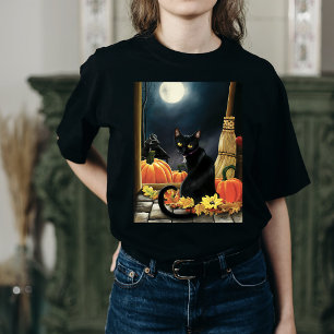 Verzauberter mondbeschienener schwarzer Herbstkatz T-Shirt