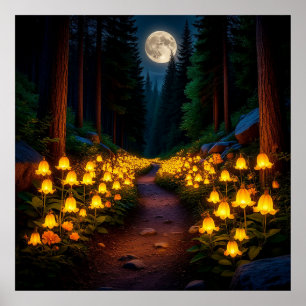Verzauberter mondbeschienener Waldweg Poster
