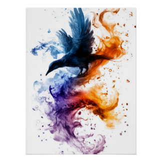 Verzauberter Raven, der durch Feuer und Magie stür Poster