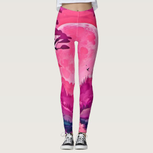 Verzauberter Rosa Mond: Cartoon-Kunst Leggings