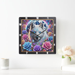 Verzauberter Rose Wolf Quadratische Wanduhr