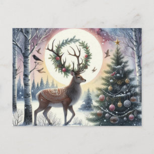 Verzauberter Sonnenwendehirsch im Schnee Postkarte