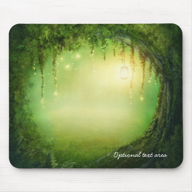 Verzauberter Träumerischer Wald & Lichter Rustikal Mousepad (Vorne)