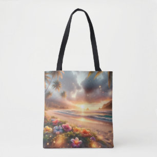 Verzauberter tropischer Strand mit magischem Hibis Tasche