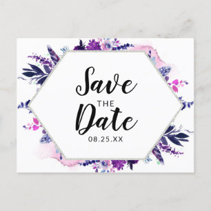 Verzauberter violetter Mit Blumenwatercolor Save Ankündigungspostkarte