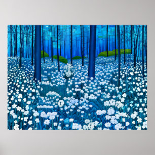Verzauberter Wald aus weißen Wildblumen Poster